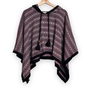 Style Book Fair Aisle Open Sleeve Rabbit Fur Blend Hooded Poncho Women's Size L